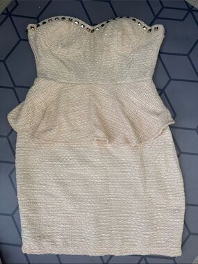 Sugarlips Strapless Peplum Mini Dress in Light Beige